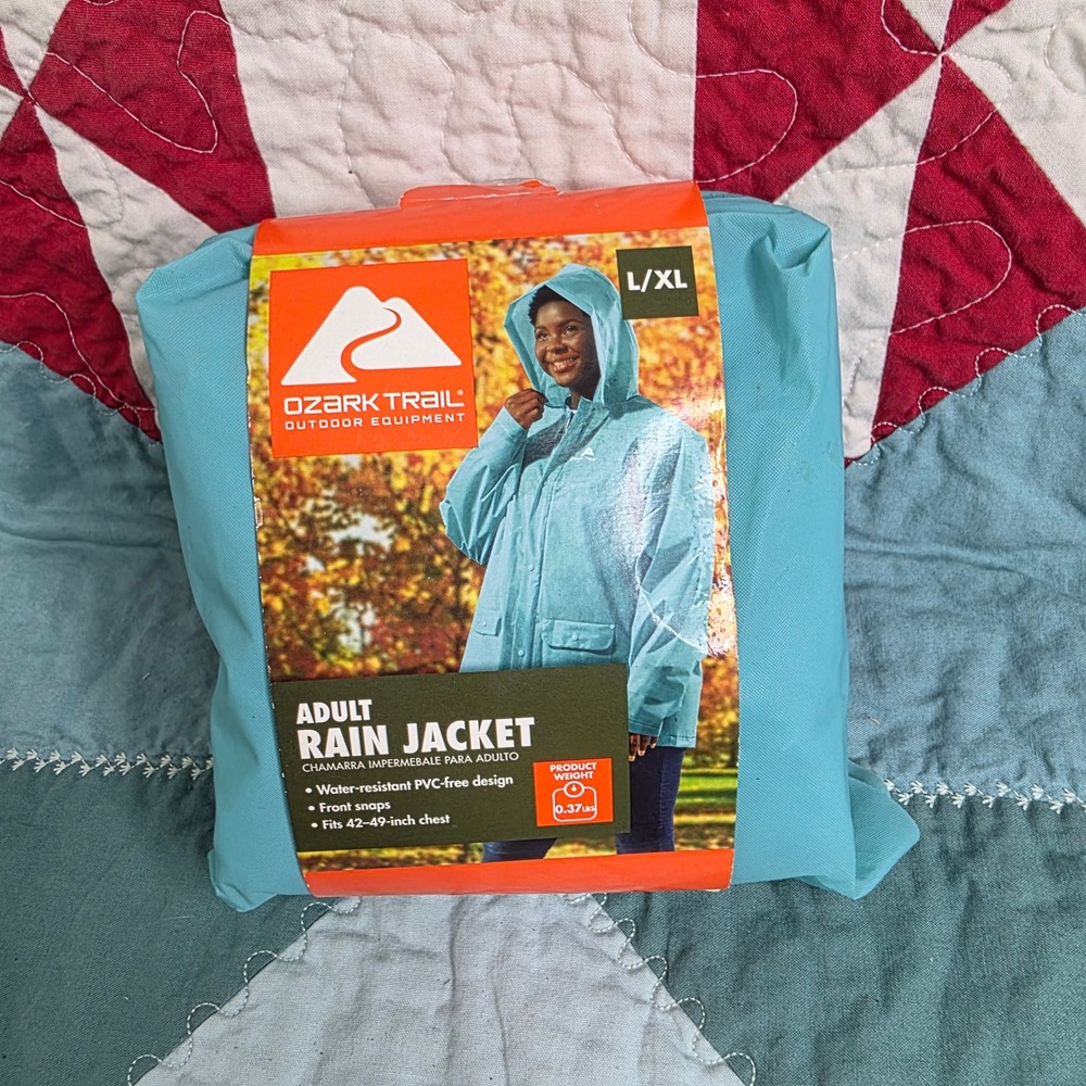 Ozark Trail Adult Rain Jacket Blue L/XL Water Resistant Snap Front PM830A0LXL